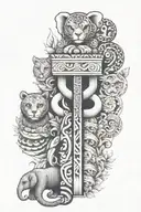 totem pole with an elephant, snake, lion, red panda, owl tattoo design idea