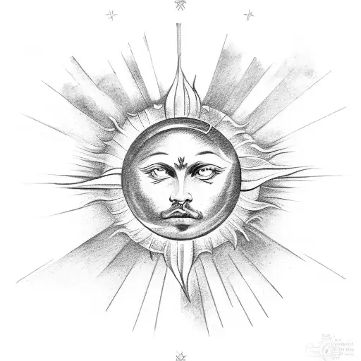 Icarus falling, daggers, clouds, others famous Greek mythological god/goddess, a sun, an eye  tattoo design idea
