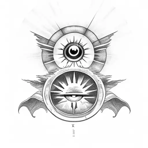 Icarus falling, clouds, famous Greek mythological god/goddess, a sun, an eye  tattoo design idea