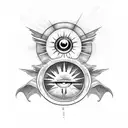 Icarus falling, clouds, famous Greek mythological god/goddess, a sun, an eye  tattoo design idea