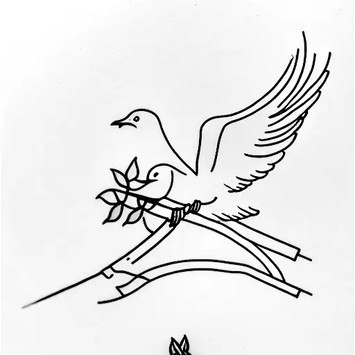 A minimalist design of a dove carrying an olive branch, symbolizing peace and the presence of the Holy Spirit tattoo design idea