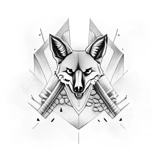 Create a half-maned wolf, half-skeleton firefighter design with a gear border tattoo design idea