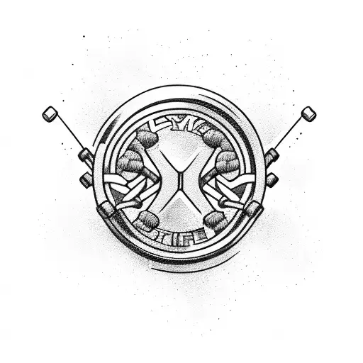 A blackwork tattoo of a barbell wrapped with a banner that says 'Gym Life' tattoo design idea