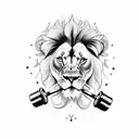 A powerful lion lifting a set of dumbbells tattoo design idea