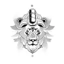 A powerful lion lifting a set of dumbbells tattoo design idea