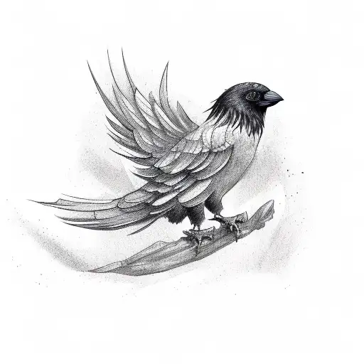 korean style crow wtih its body and opened wings tattoo design idea