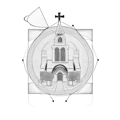 A thin line outlining the profile of a church and at the end of the line the word Malta. tattoo design idea