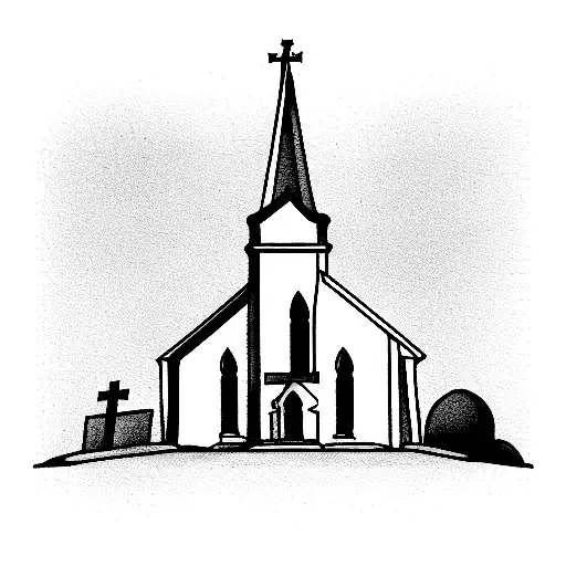 A thin line outlining the profile of a church and at the end of the line the word Malta. tattoo design idea