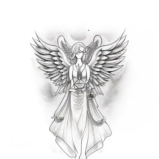 A tattoo of a salesperson with angel wings made of sobriety symbols tattoo design idea
