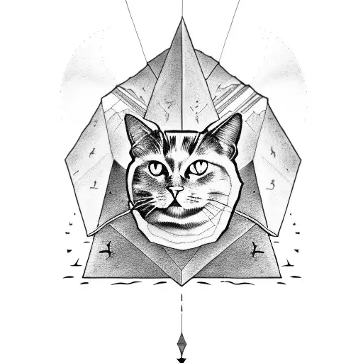 A black cat sitting on top of an Egyptian pyramid tattoo design idea