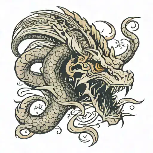 Mythosaur strong luck helps lettering tattoo design idea