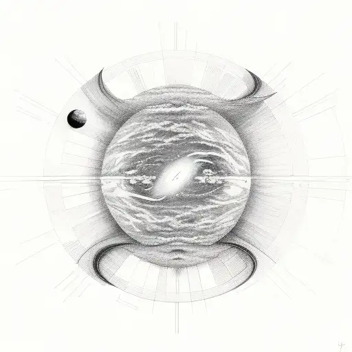 void opening from arm with our planets inside in a line tattoo design idea