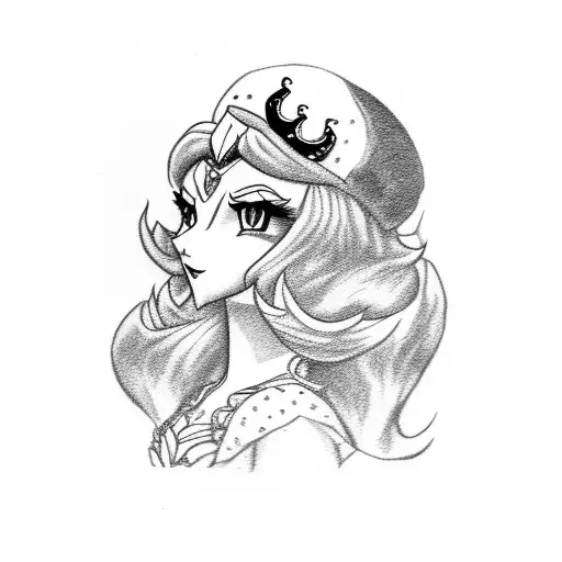 princess peach as a vampire, black lips tattoo design idea