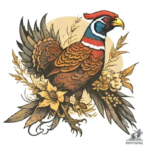 pheasant hunting scene tattoo design idea
