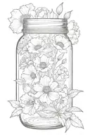 Mason jar with a Tuscan poppy, iris, and carnation flowers tattoo design idea