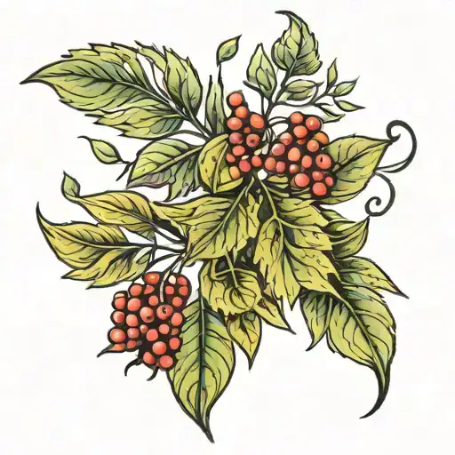 willow leaf and rowan leaf intertwined tattoo design idea