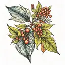 willow leaf and rowan leaf intertwined tattoo design idea