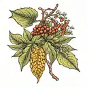 willow leaf and rowan leaf intertwined tattoo design idea