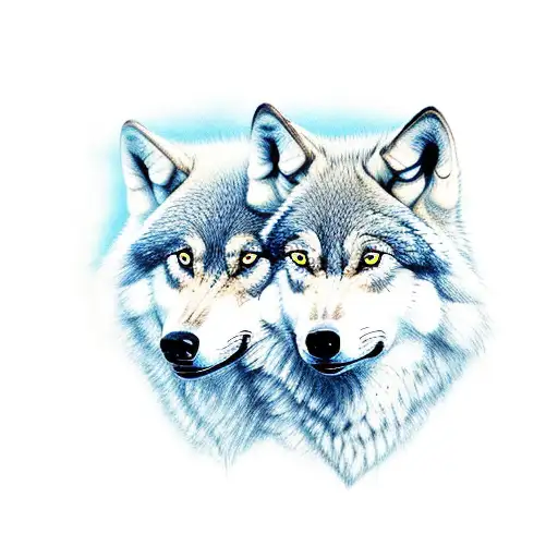 two wolves conjoined together in black and red tattoo design idea