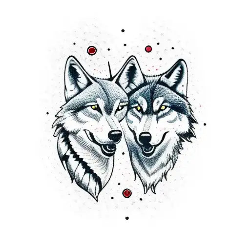 two wolves conjoined together in black and red tattoo design idea