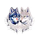 two different wolves conjoined together in neotraditional tattoo design idea