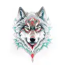 two different wolves conjoined together in neotraditional tattoo design idea