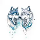 two different wolves conjoined together in neotraditional tattoo design idea