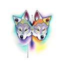 two different wolves conjoined together in neotraditional tattoo design idea