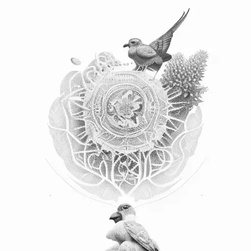 una paloma en el cielo representado La Paz,y un niño recién nacido con plantas alrededor representado naturaleza tattoo design idea