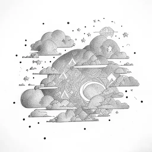 the word: "dream big" with clouds and stars  tattoo design idea