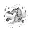 the word: "dream big" with clouds and stars  tattoo design idea