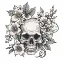 skull surrounded by cherry blossoms tattoo design idea