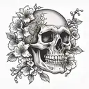 skull surrounded by cherry blossoms tattoo design idea
