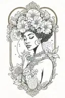 Afrocentric black women holding the September birth flower, with the astrology zodiac Virgo symbol tattoo design idea