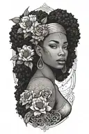 Afrocentric black women holding the September birth flower, with the astrology zodiac Virgo symbol tattoo design idea