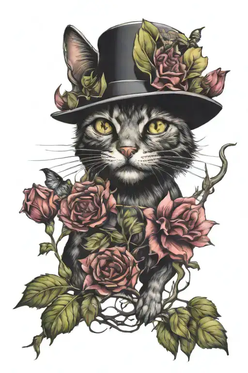dead cat Flowers sprout coming tattoo design idea
