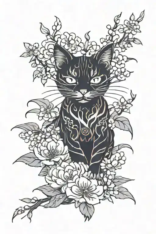dead cat Flowers sprout coming tattoo design idea