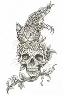 dead cat Flowers sprout coming tattoo design idea