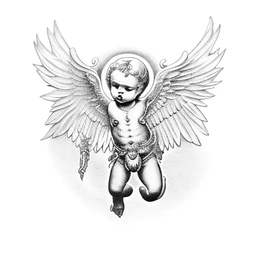 two palm sized cherub engravings tattoo design idea