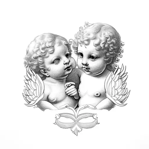 two small cherubs tattoo design idea
