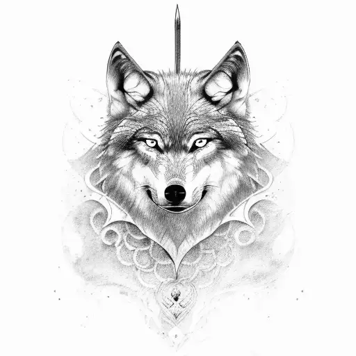 Wolf sword tattoo design idea
