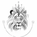 A lion playing the saxophone in a nature-inspired setting tattoo design idea