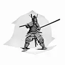 samurai en un camino de piedras tattoo design idea