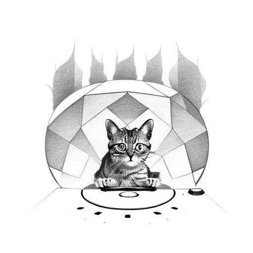 A cat sitting on a giant record player tattoo design idea