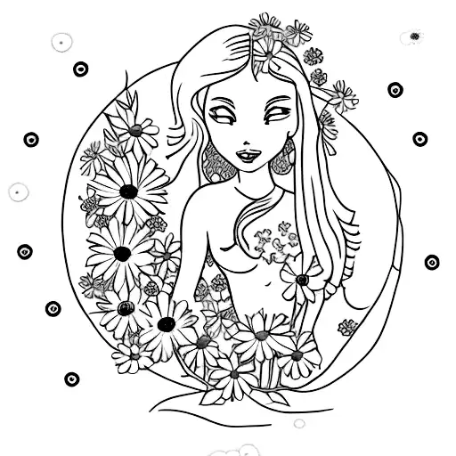 Aphrodite with daisies and bees "222" at bottom  tattoo design idea
