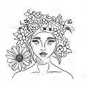 Aphrodite with daisies and bees "222" at bottom  tattoo design idea