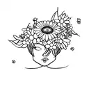 Aphrodite with daisies and bees "222" at bottom  tattoo design idea