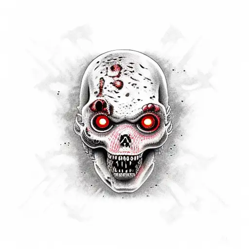 Zombies fight with each other, destroyed city on background tattoo design idea