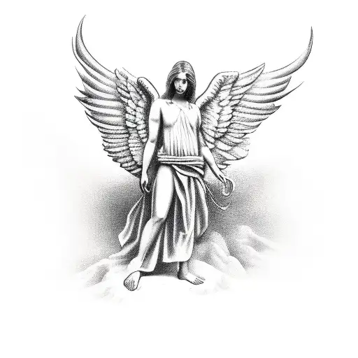 Old Testament angel with dark background tattoo design idea