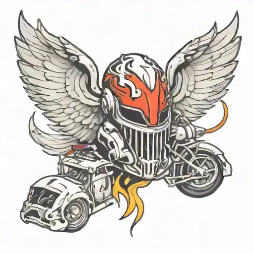 Formula 1 hellmet and wings spread tattoo design idea